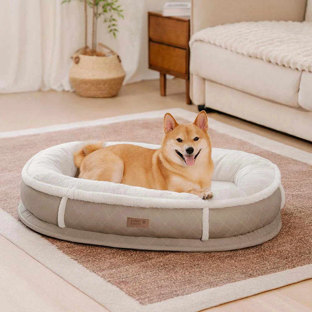 Calming Donut Dog Bed for Small & Medium Dogs, Faux Fur & Faux Leather Round Pet Bed with Bolster Support, Removable Washable Cover, for Sleeping & Anxiety Relief