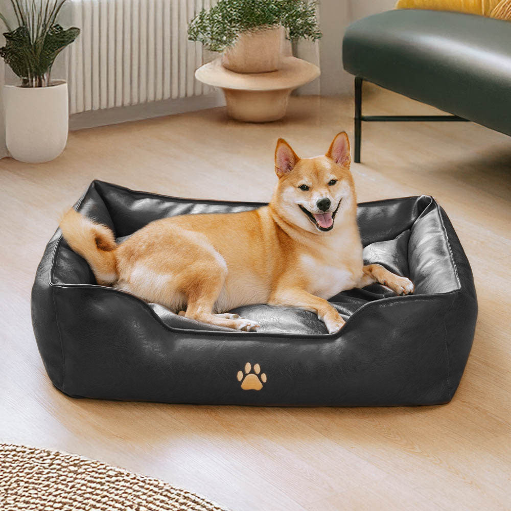 Waterproof Faux Leather Dog Sofa Bed for Small, Medium & Large Dogs, Stain-Resistant Bolster Pet Couch, Removable Washable Cushions, for Living Rooms