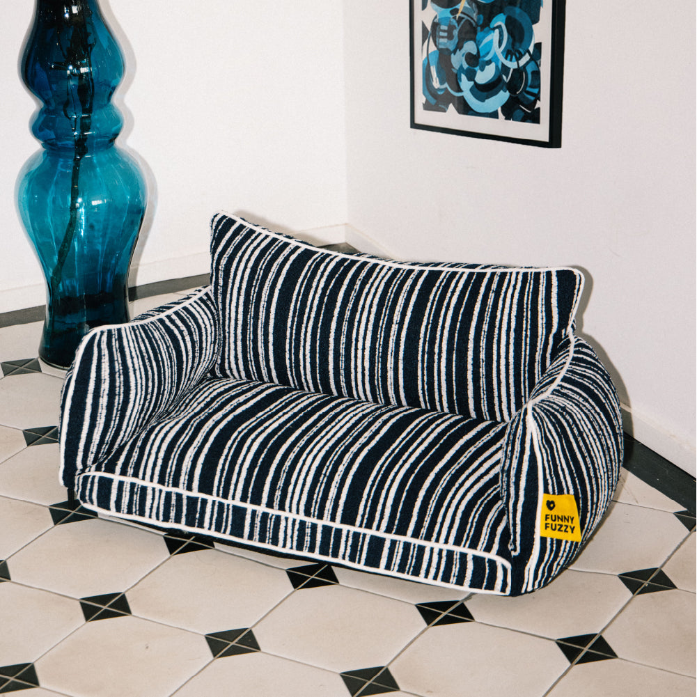 Striped Bolster Dog Sofa Bed for Small, Medium & Large Dogs, Egg Crate Foam Pet Couch Bed with Washable Cover, Non-Slip, for Cats, Naps & Living Rooms