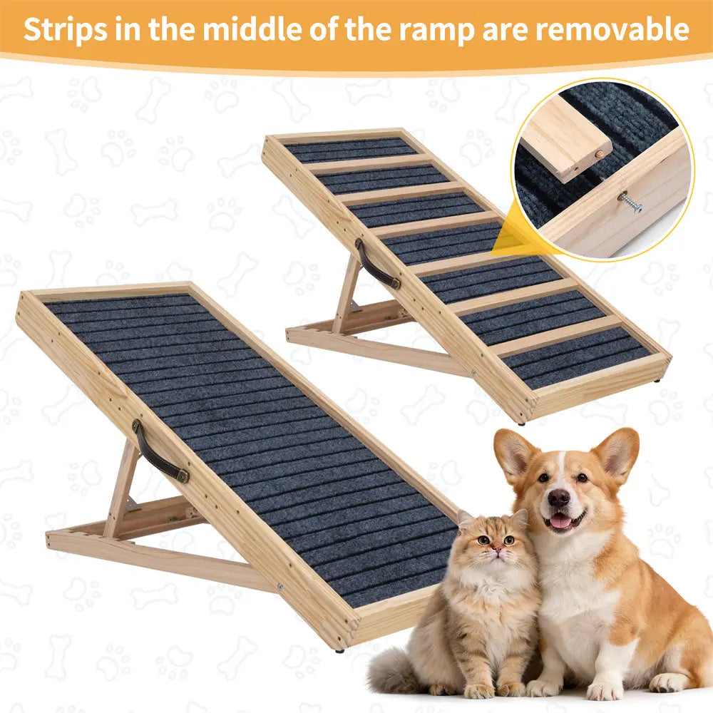 Folding Wooden Dog Ramp for Small & Large Dogs, 39 Inch Portable Pet Ramp for Cars, Couch, Bed & Stairs, Non-Slip Surface for Senior Dogs & Puppies