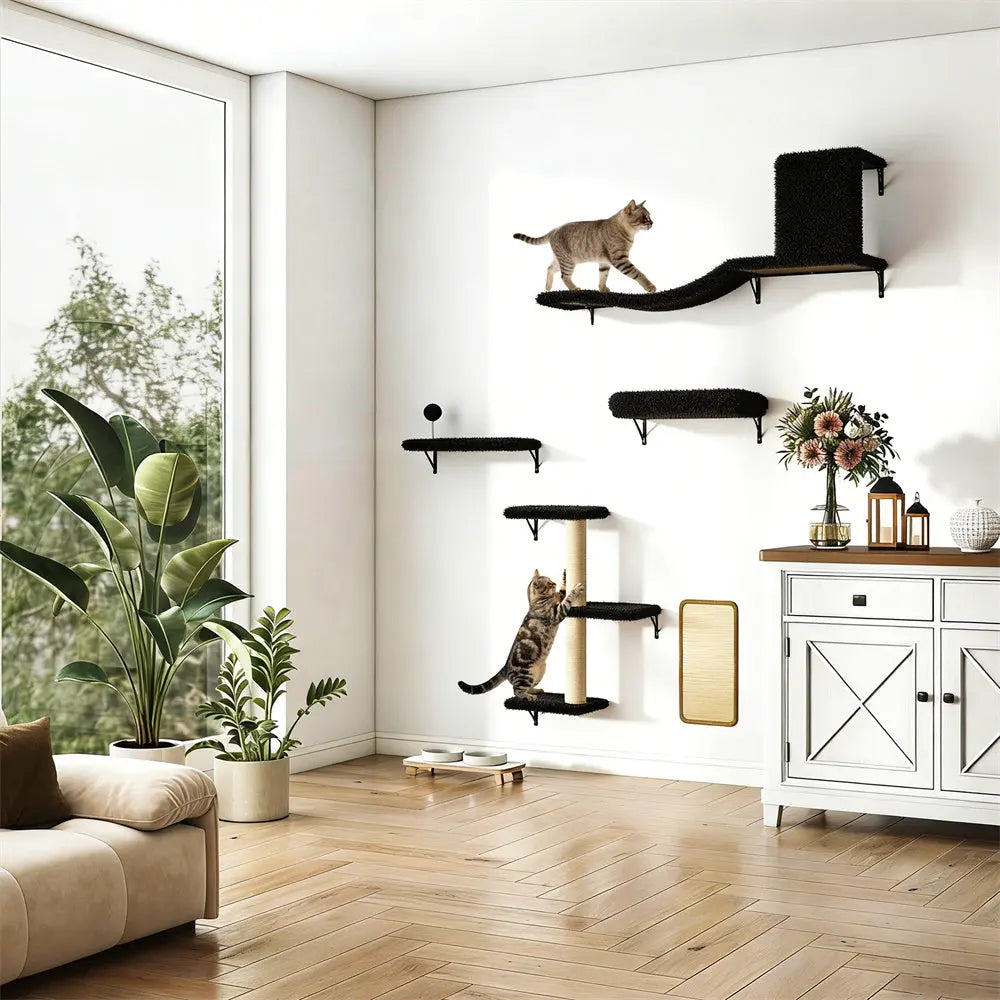 Wall-Mounted Cat Activity Set for Indoor Cats, 5-Piece Climbing Shelves & Perches, Space-Saving Cat Wall Furniture for Jumping, Lounging & Exercise