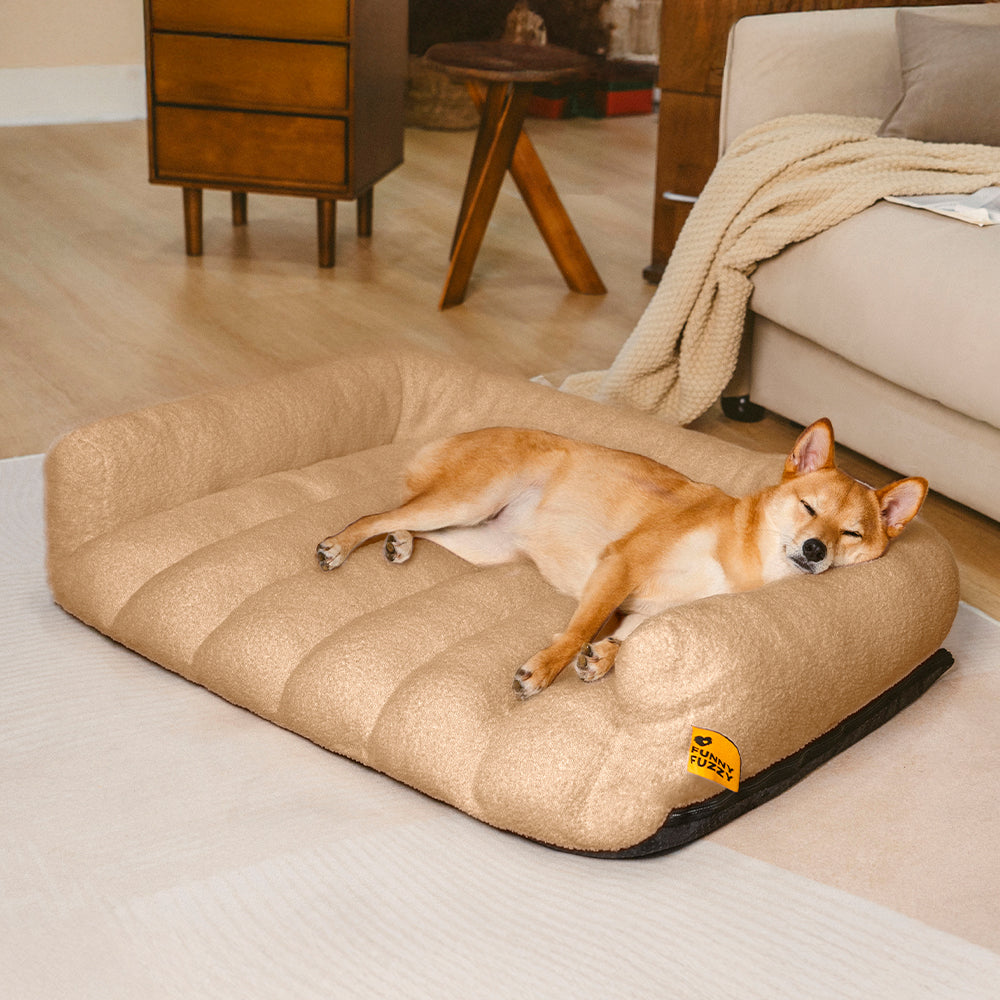 Cozy Fleece Dog Sofa Bed with Headrest for Medium & Large Dogs, Supportive Bolster Pet Couch, Machine Washable, Non-Slip, for Winter Naps & Bedrooms