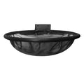 Round black mesh bowl hammock on a metal wall bracket