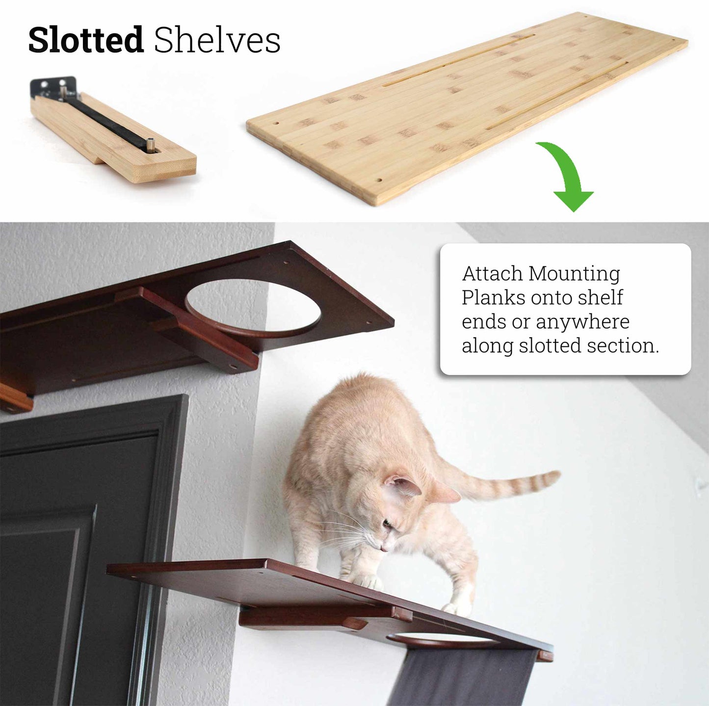 Wall-Mounted Cat Shelf for Indoor Cats, Solid Bamboo Floating Perch with Optional Faux Fur Plush Bed, Space-Saving Wall Furniture for Lounging & Climbing