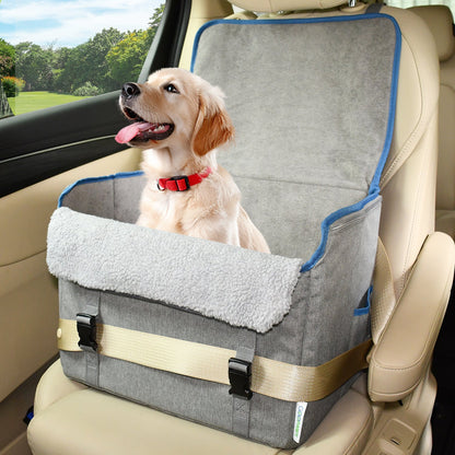 Portable Dog Booster Car Seat for Small & Medium Dogs, Waterproof Travel Pet Car Bed with Safety Leash, Foldable Elevated Seat for Pets up to 25 lbs