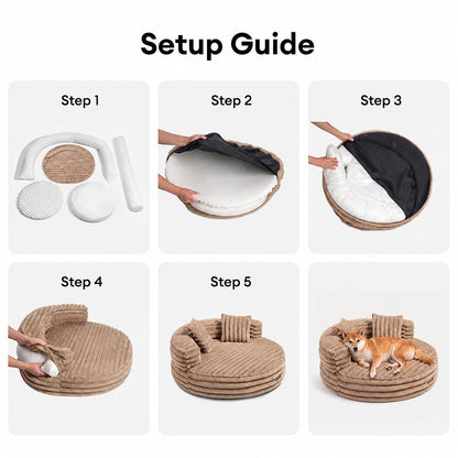 Ultra-Soft Ribbed Plush Donut Dog Bed with Pillows for Small & Medium Dogs, Calming Round Bed with Egg-Crate Foam Base, Non-Slip, for Sleeping & Lounging
