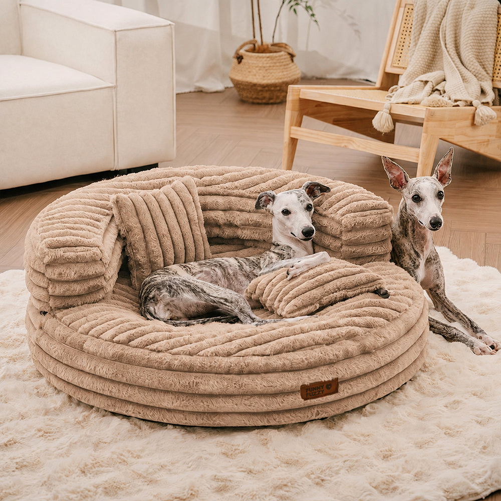 Ultra-Soft Ribbed Plush Donut Dog Bed with Pillows for Small & Medium Dogs, Calming Round Bed with Egg-Crate Foam Base, Non-Slip, for Sleeping & Lounging