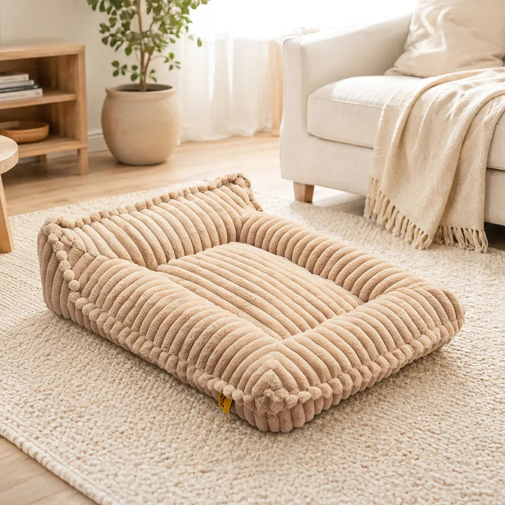 Ribbed Plush Orthopedic Bolster Dog Sofa Bed for Small, Medium & Large Dogs, Foam Couch Bed with Removable Washable Cover, Non-Slip, for Living Rooms
