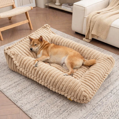 Ribbed Plush Orthopedic Bolster Dog Sofa Bed for Small, Medium & Large Dogs, Foam Couch Bed with Removable Washable Cover, Non-Slip, for Living Rooms