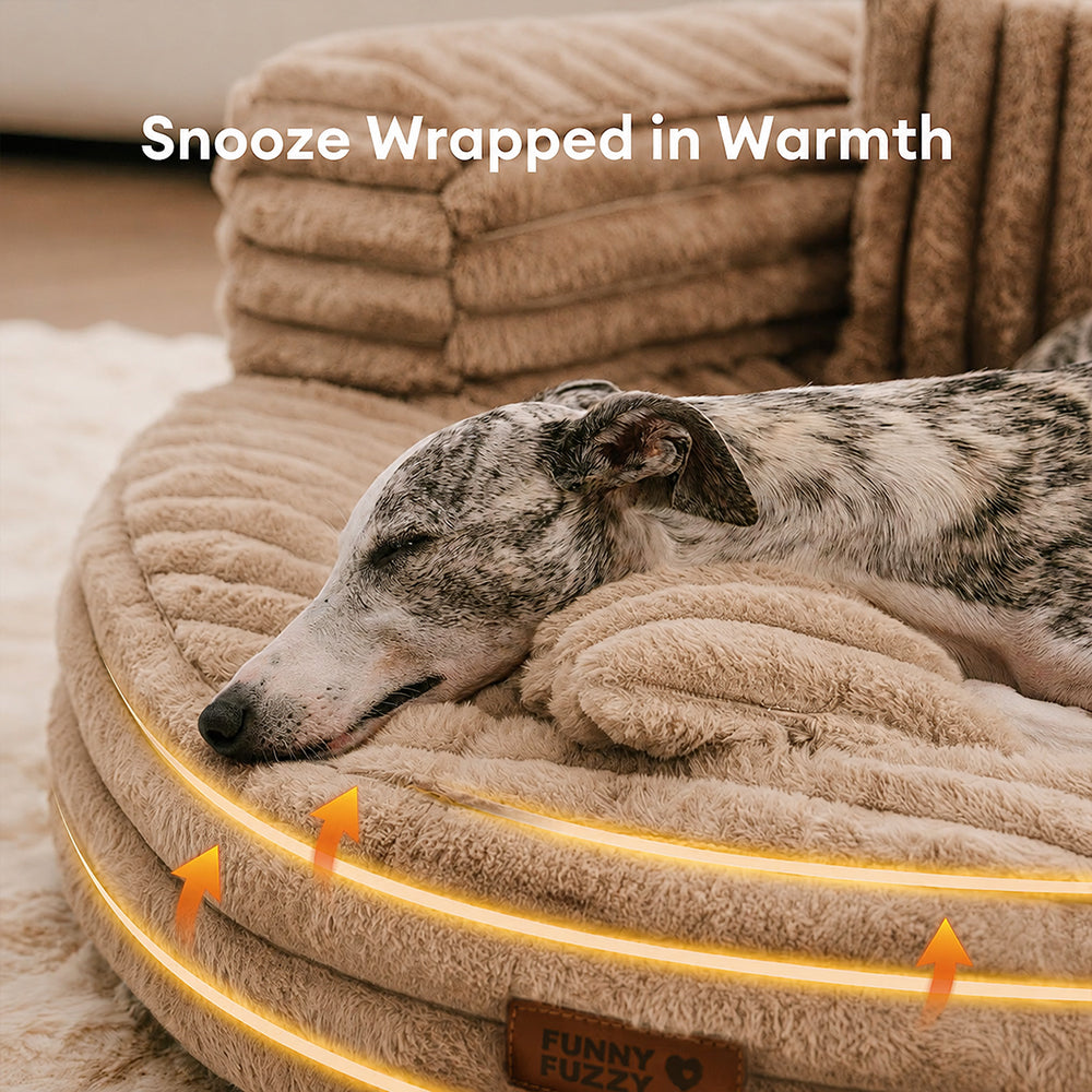Ultra-Soft Ribbed Plush Donut Dog Bed with Pillows for Small & Medium Dogs, Calming Round Bed with Egg-Crate Foam Base, Non-Slip, for Sleeping & Lounging