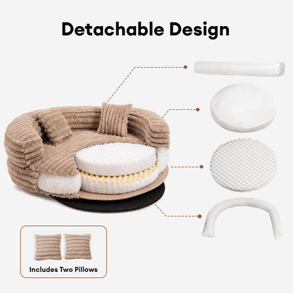 Ultra-Soft Ribbed Plush Donut Dog Bed with Pillows for Small & Medium Dogs, Calming Round Bed with Egg-Crate Foam Base, Non-Slip, for Sleeping & Lounging