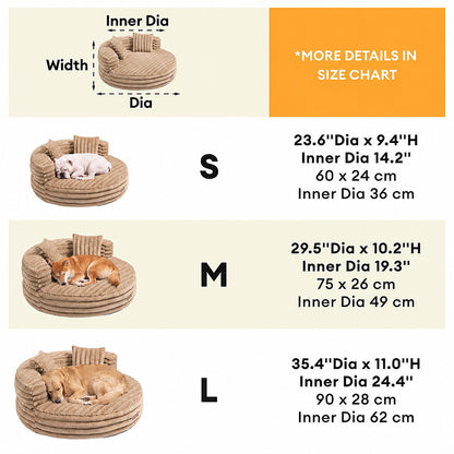 Ultra-Soft Ribbed Plush Donut Dog Bed with Pillows for Small & Medium Dogs, Calming Round Bed with Egg-Crate Foam Base, Non-Slip, for Sleeping & Lounging