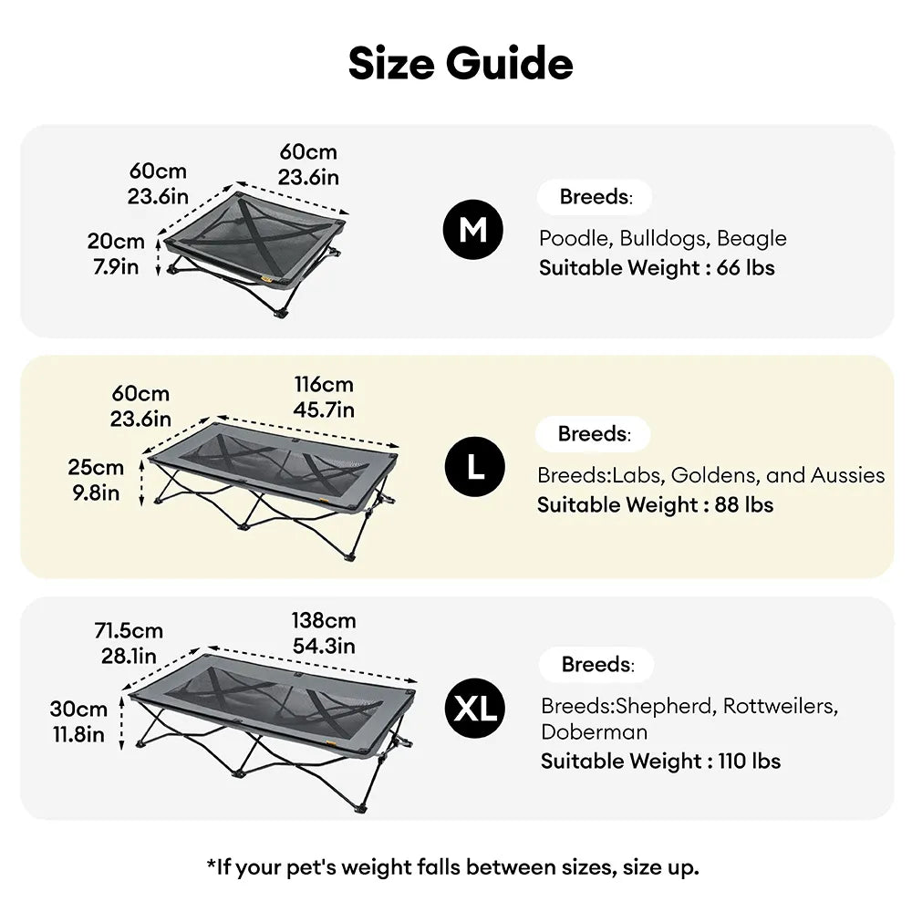 Foldable Elevated Dog Bed with Waterproof Mat for Small, Medium & Large Dogs, Portable Raised Cot Set with Breathable Mesh for Camping, Travel & Patios