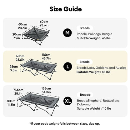 Foldable Elevated Dog Bed with Waterproof Mat for Small, Medium & Large Dogs, Portable Raised Cot Set with Breathable Mesh for Camping, Travel & Patios