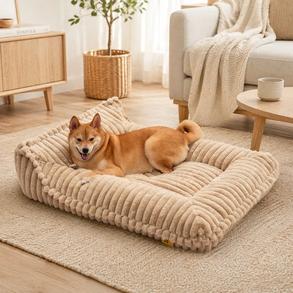 Ribbed Plush Orthopedic Bolster Dog Sofa Bed for Small, Medium & Large Dogs, Foam Couch Bed with Removable Washable Cover, Non-Slip, for Living Rooms