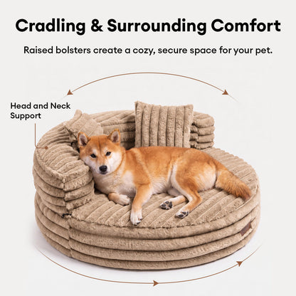 Ultra-Soft Ribbed Plush Donut Dog Bed with Pillows for Small & Medium Dogs, Calming Round Bed with Egg-Crate Foam Base, Non-Slip, for Sleeping & Lounging