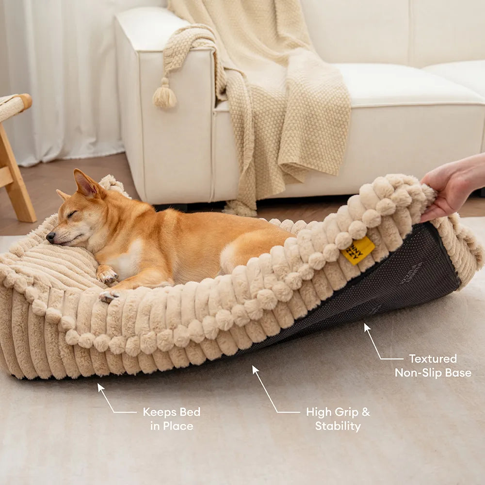 Ribbed Plush Orthopedic Bolster Dog Sofa Bed for Small, Medium & Large Dogs, Foam Couch Bed with Removable Washable Cover, Non-Slip, for Living Rooms