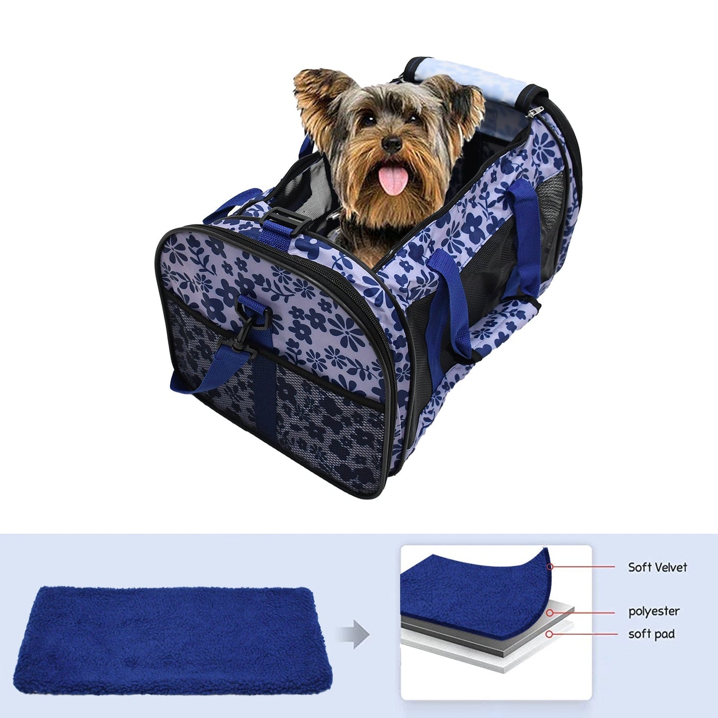 Soft-Sided Pet Carrier Bag for Small Dogs & Cats up to 20 lbs, Airline Travel Tote with Mesh Ventilation & Seat Belt Straps, for Car & Vet Trips