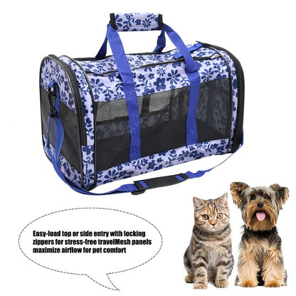 Soft-Sided Pet Carrier Bag for Small Dogs & Cats up to 20 lbs, Airline Travel Tote with Mesh Ventilation & Seat Belt Straps, for Car & Vet Trips