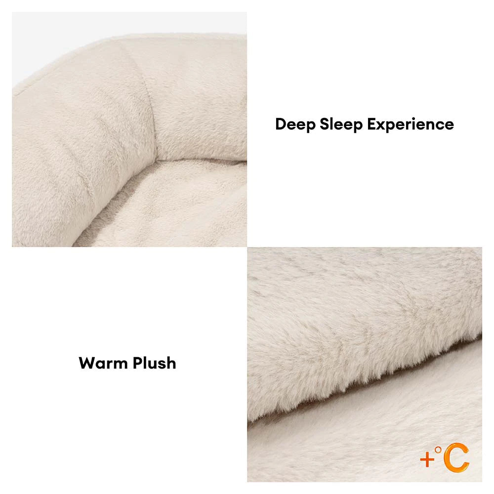 Calming Donut Dog Bed for Small & Medium Dogs, Faux Fur & Faux Leather Round Pet Bed with Bolster Support, Removable Washable Cover, for Sleeping & Anxiety Relief