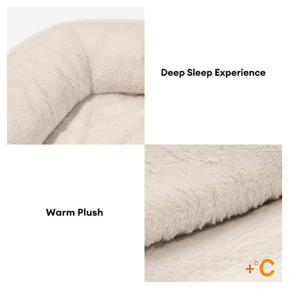 Calming Donut Dog Bed for Small & Medium Dogs, Faux Fur & Faux Leather Round Pet Bed with Bolster Support, Removable Washable Cover, for Sleeping & Anxiety Relief