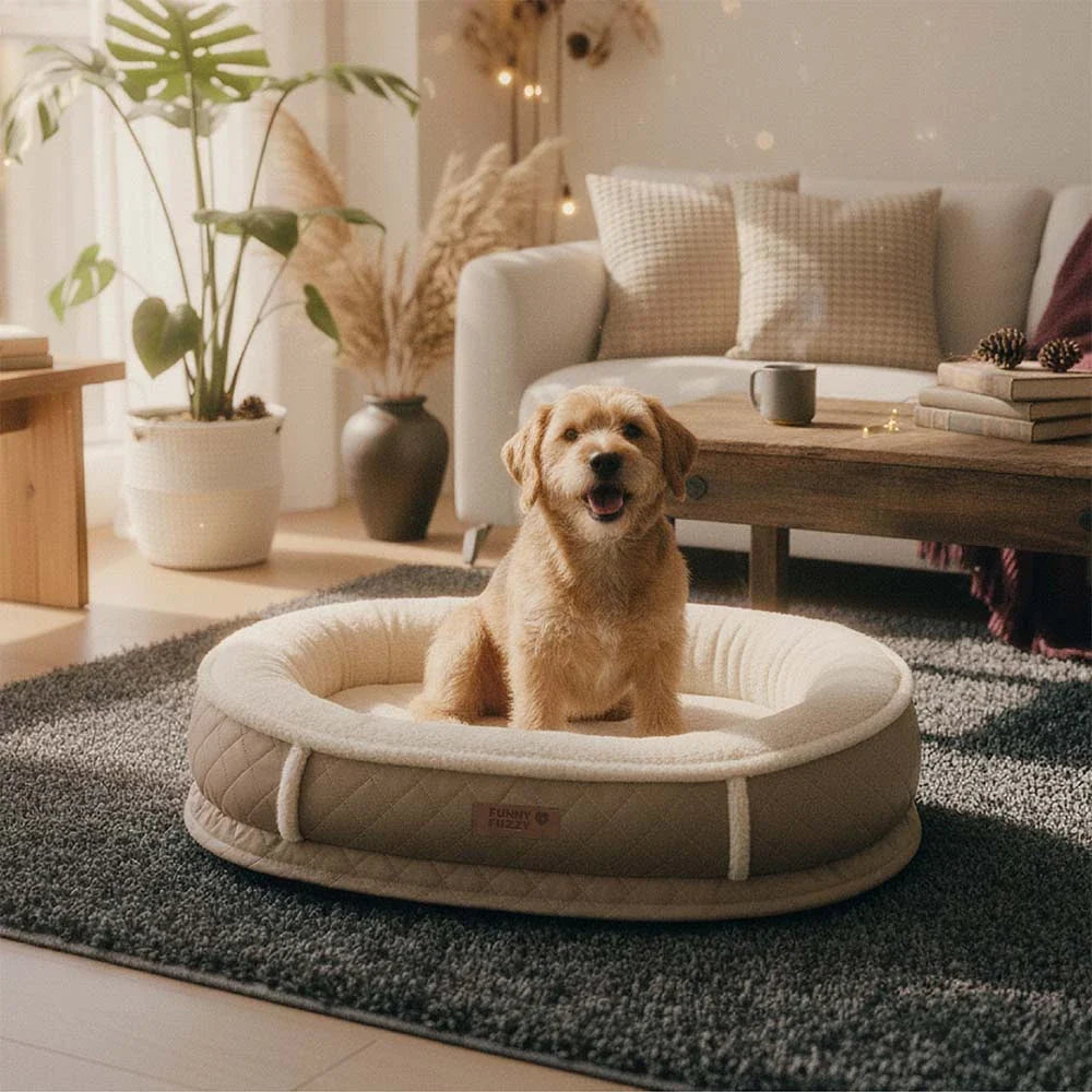 Calming Donut Dog Bed for Small & Medium Dogs, Faux Fur & Faux Leather Round Pet Bed with Bolster Support, Removable Washable Cover, for Sleeping & Anxiety Relief
