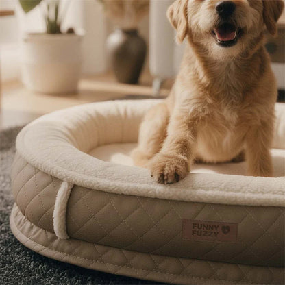 Calming Donut Dog Bed for Small & Medium Dogs, Faux Fur & Faux Leather Round Pet Bed with Bolster Support, Removable Washable Cover, for Sleeping & Anxiety Relief