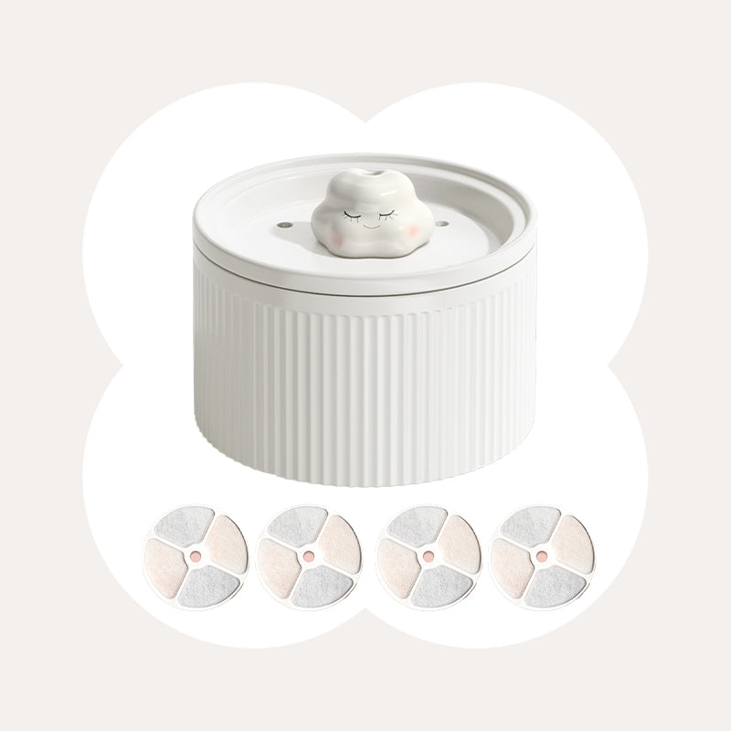 Cloud-Shaped Ceramic Cat Water Fountain 50oz, Quiet Automatic Pet Drinking Fountain with Multi-Layer Filter & Auto Power-Off, for Cats & Kittens