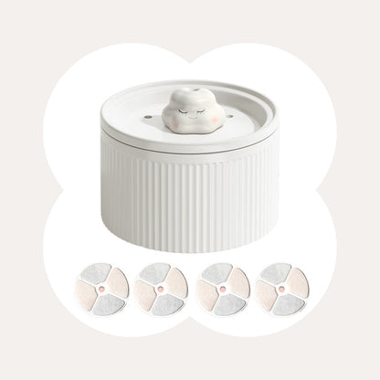 Cloud-Shaped Ceramic Cat Water Fountain 50oz, Quiet Automatic Pet Drinking Fountain with Multi-Layer Filter & Auto Power-Off, for Cats & Kittens