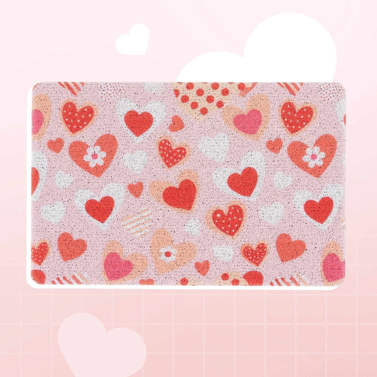 Heart Pattern Cat Litter Mat for Indoor Cats, Soft Litter Trapping Rug, Paw-Friendly & Easy to Clean, for Litter Boxes, Bathrooms & Laundry Rooms