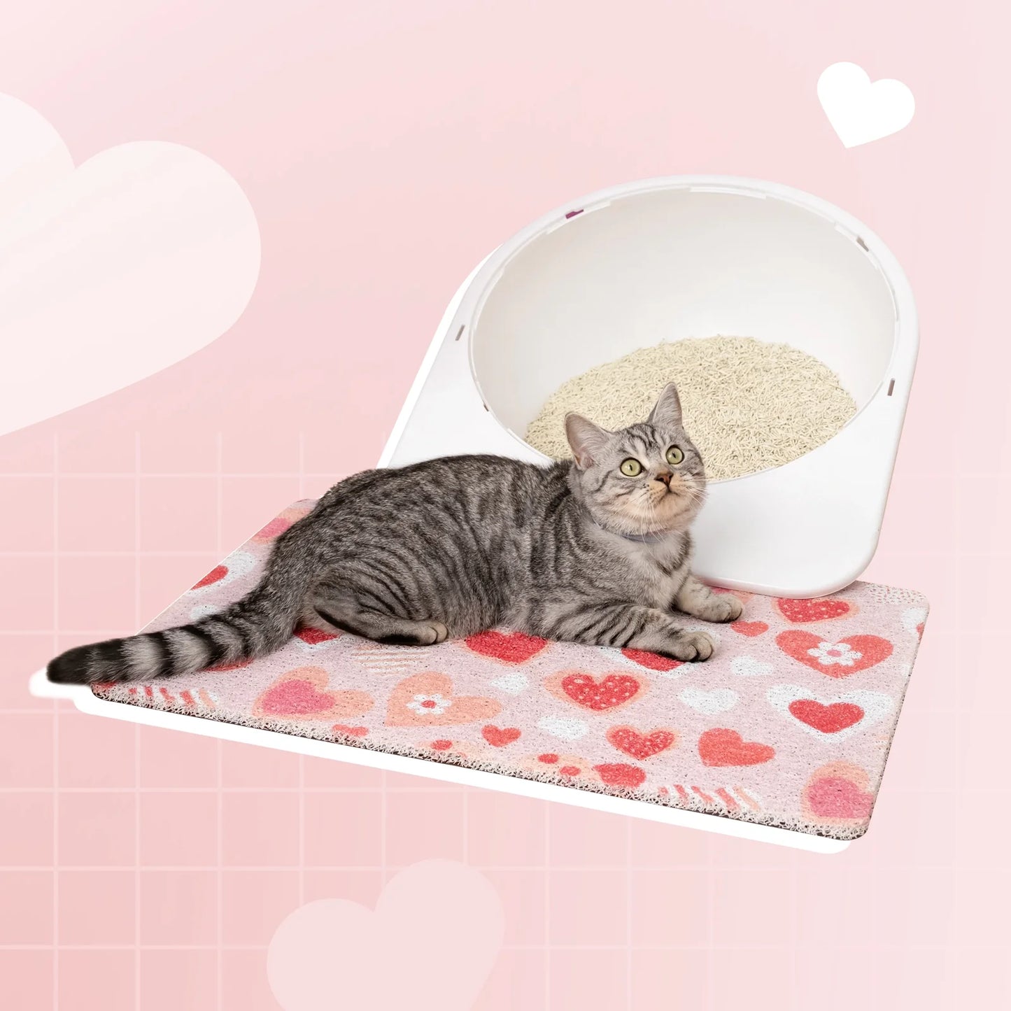 Heart Pattern Cat Litter Mat for Indoor Cats, Soft Litter Trapping Rug, Paw-Friendly & Easy to Clean, for Litter Boxes, Bathrooms & Laundry Rooms