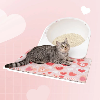 Heart Pattern Cat Litter Mat for Indoor Cats, Soft Litter Trapping Rug, Paw-Friendly & Easy to Clean, for Litter Boxes, Bathrooms & Laundry Rooms