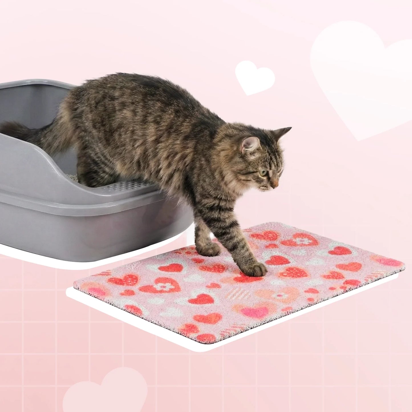 Heart Pattern Cat Litter Mat for Indoor Cats, Soft Litter Trapping Rug, Paw-Friendly & Easy to Clean, for Litter Boxes, Bathrooms & Laundry Rooms