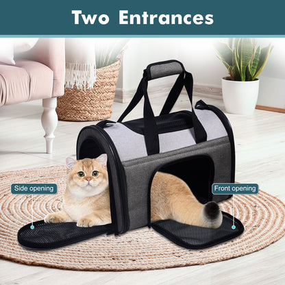 Collapsible Airline Pet Carrier for Small Dogs & Cats, Foldable Travel Bag with Mesh Ventilation, Fleece Mat & Pockets, for Flights, Cars & Outdoors
