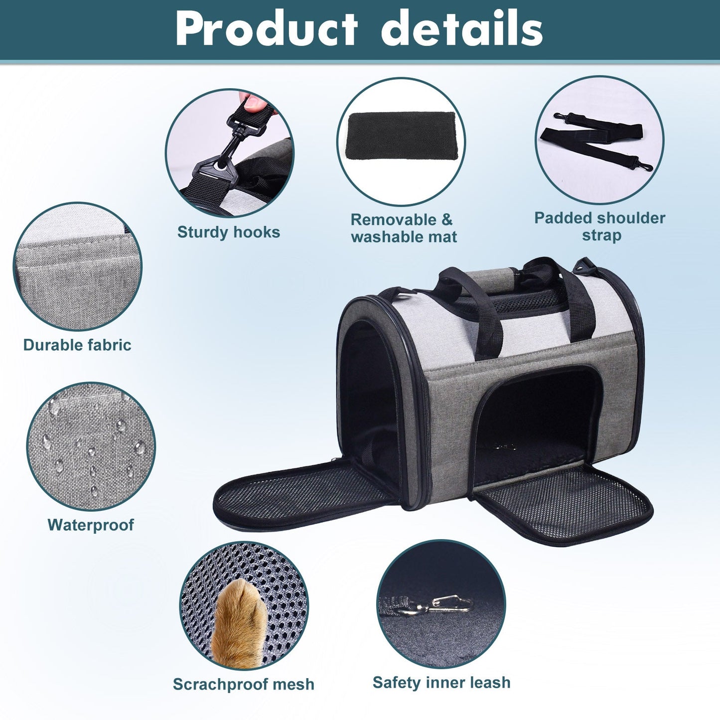 Collapsible Airline Pet Carrier for Small Dogs & Cats, Foldable Travel Bag with Mesh Ventilation, Fleece Mat & Pockets, for Flights, Cars & Outdoors