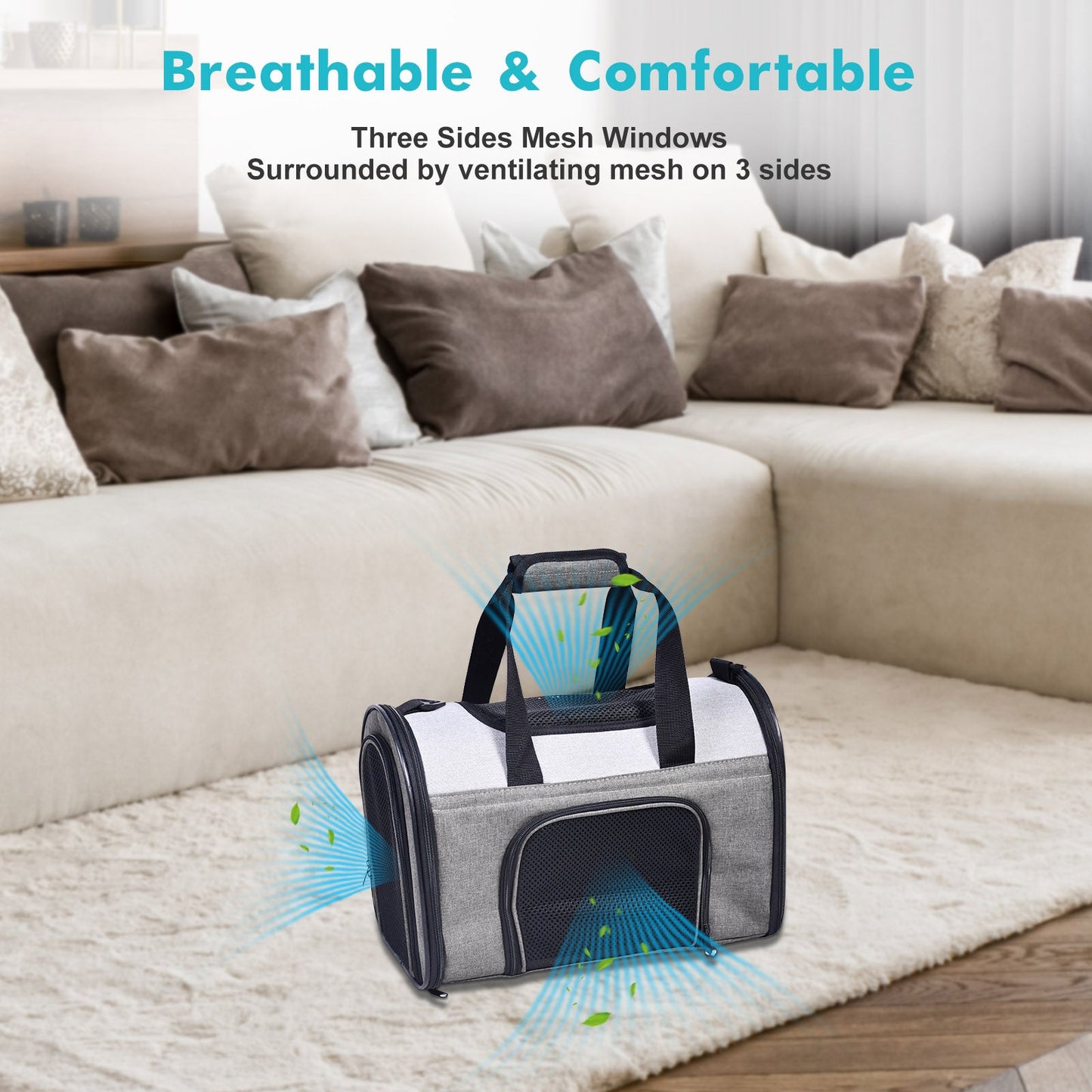 Collapsible Airline Pet Carrier for Small Dogs & Cats, Foldable Travel Bag with Mesh Ventilation, Fleece Mat & Pockets, for Flights, Cars & Outdoors