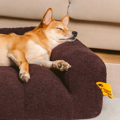 Cozy Fleece Dog Sofa Bed with Headrest for Medium & Large Dogs, Supportive Bolster Pet Couch, Machine Washable, Non-Slip, for Winter Naps & Bedrooms