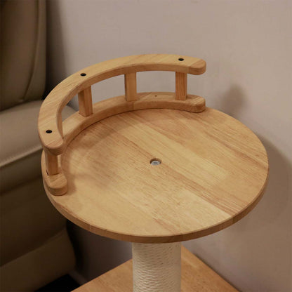 Modern Cat House Side Table for Indoor Cats, Wood Cat Condo Furniture with Scratching Posts & Hanging Toys, for Living Rooms, Bedrooms & Small Spaces