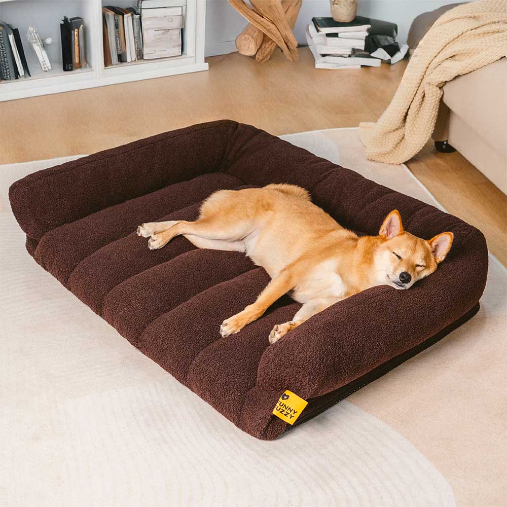 Cozy Fleece Dog Sofa Bed with Headrest for Medium & Large Dogs, Supportive Bolster Pet Couch, Machine Washable, Non-Slip, for Winter Naps & Bedrooms