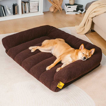 Cozy Fleece Dog Sofa Bed with Headrest for Medium & Large Dogs, Supportive Bolster Pet Couch, Machine Washable, Non-Slip, for Winter Naps & Bedrooms