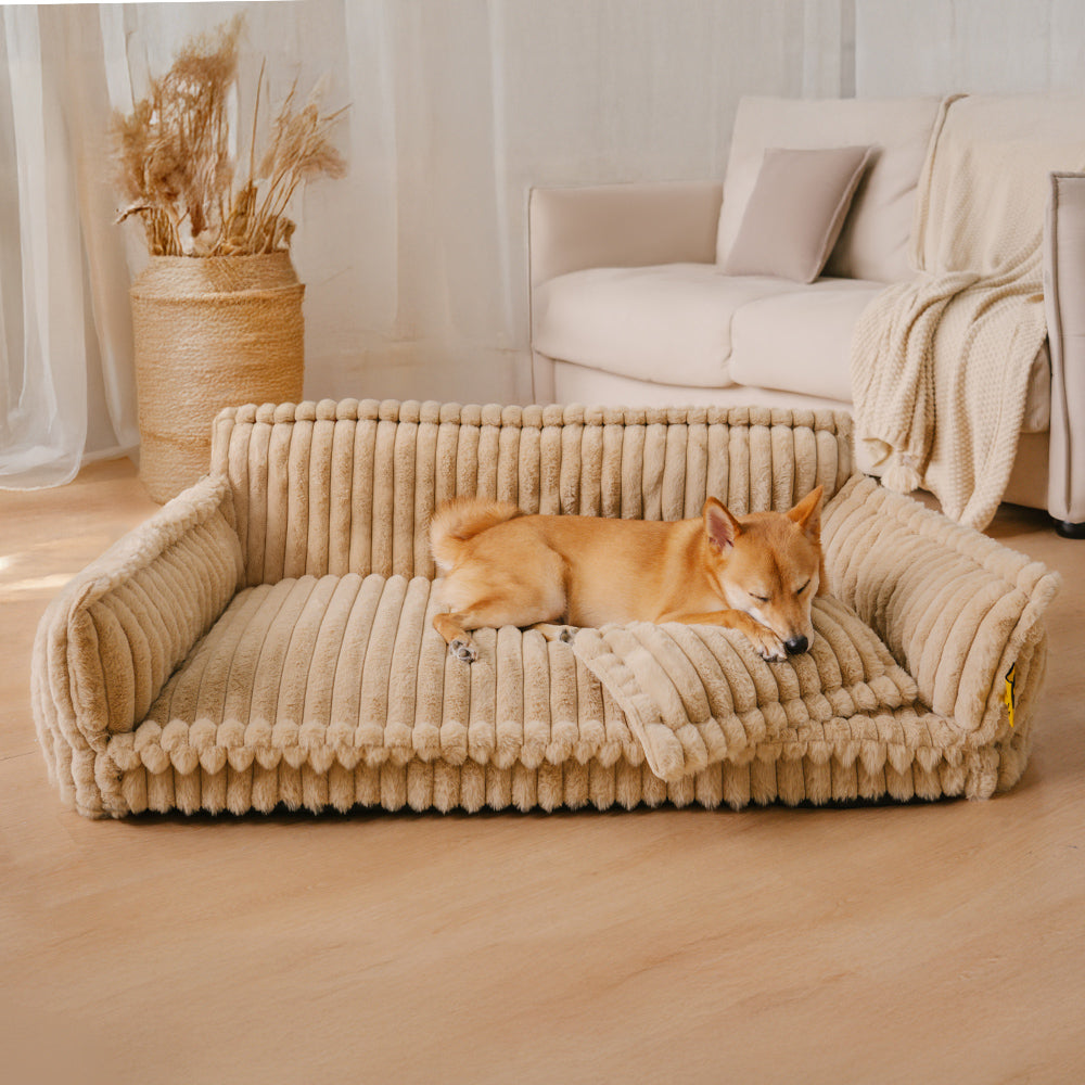 Fluffy Orthopedic Dog Sofa Bed for Small, Medium & Large Dogs & Cats, Faux Fur Pillow Couch with Machine Washable Removable Cover for Sleeping & Naps