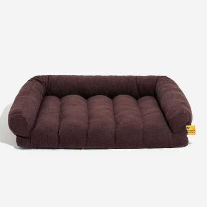 Cozy Fleece Dog Sofa Bed with Headrest for Medium & Large Dogs, Supportive Bolster Pet Couch, Machine Washable, Non-Slip, for Winter Naps & Bedrooms