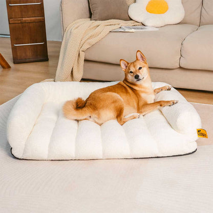 Cozy Fleece Dog Sofa Bed with Headrest for Medium & Large Dogs, Supportive Bolster Pet Couch, Machine Washable, Non-Slip, for Winter Naps & Bedrooms