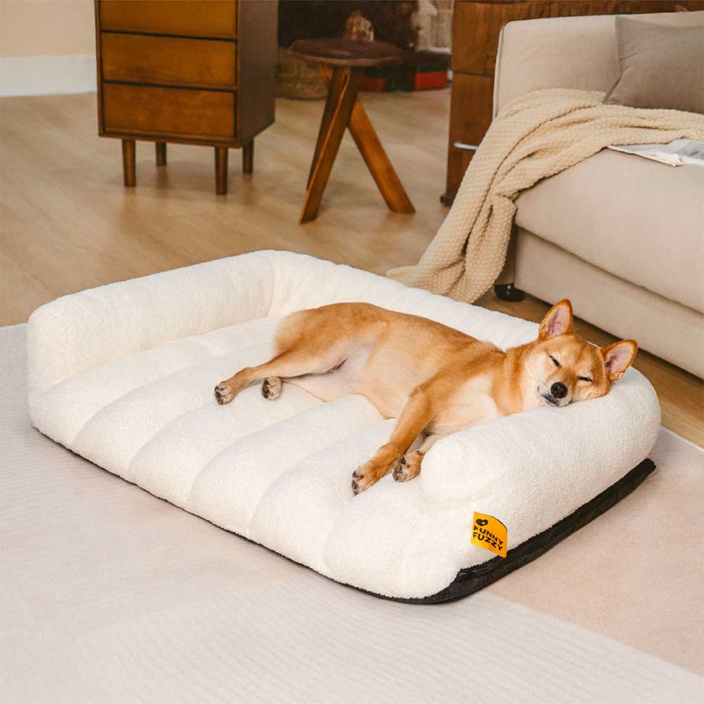 Cozy Fleece Dog Sofa Bed with Headrest for Medium & Large Dogs, Supportive Bolster Pet Couch, Machine Washable, Non-Slip, for Winter Naps & Bedrooms