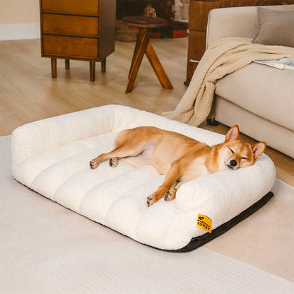 Cozy Fleece Dog Sofa Bed with Headrest for Medium & Large Dogs, Supportive Bolster Pet Couch, Machine Washable, Non-Slip, for Winter Naps & Bedrooms