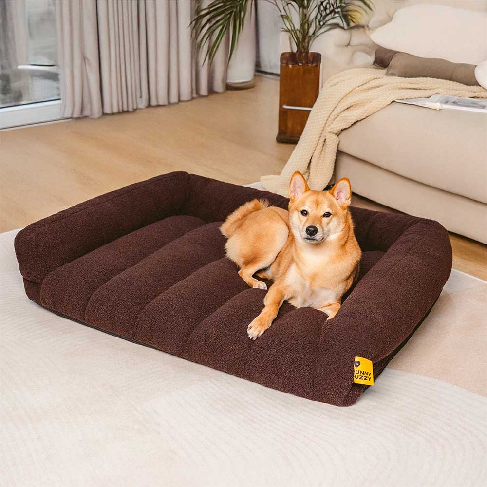 Cozy Fleece Dog Sofa Bed with Headrest for Medium & Large Dogs, Supportive Bolster Pet Couch, Machine Washable, Non-Slip, for Winter Naps & Bedrooms