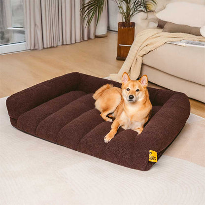 Cozy Fleece Dog Sofa Bed with Headrest for Medium & Large Dogs, Supportive Bolster Pet Couch, Machine Washable, Non-Slip, for Winter Naps & Bedrooms