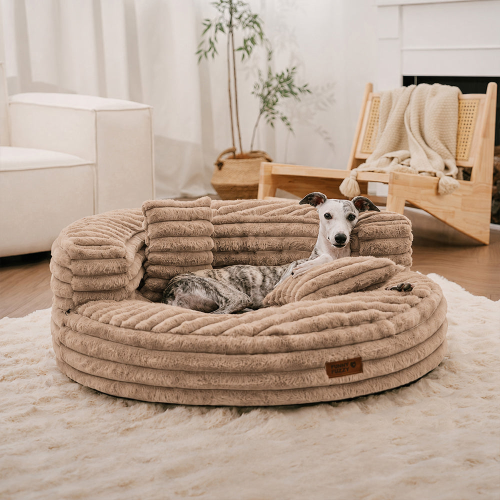 Ultra-Soft Ribbed Plush Donut Dog Bed with Pillows for Small & Medium Dogs, Calming Round Bed with Egg-Crate Foam Base, Non-Slip, for Sleeping & Lounging