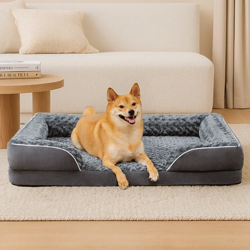Orthopedic Foam Dog Bed for Senior & Large Dogs, Water-Repellent Full Surround Bolster Pet Bed, Detachable Machine Washable Cover, Breathable Support