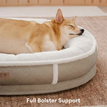 Calming Donut Dog Bed for Small & Medium Dogs, Faux Fur & Faux Leather Round Pet Bed with Bolster Support, Removable Washable Cover, for Sleeping & Anxiety Relief